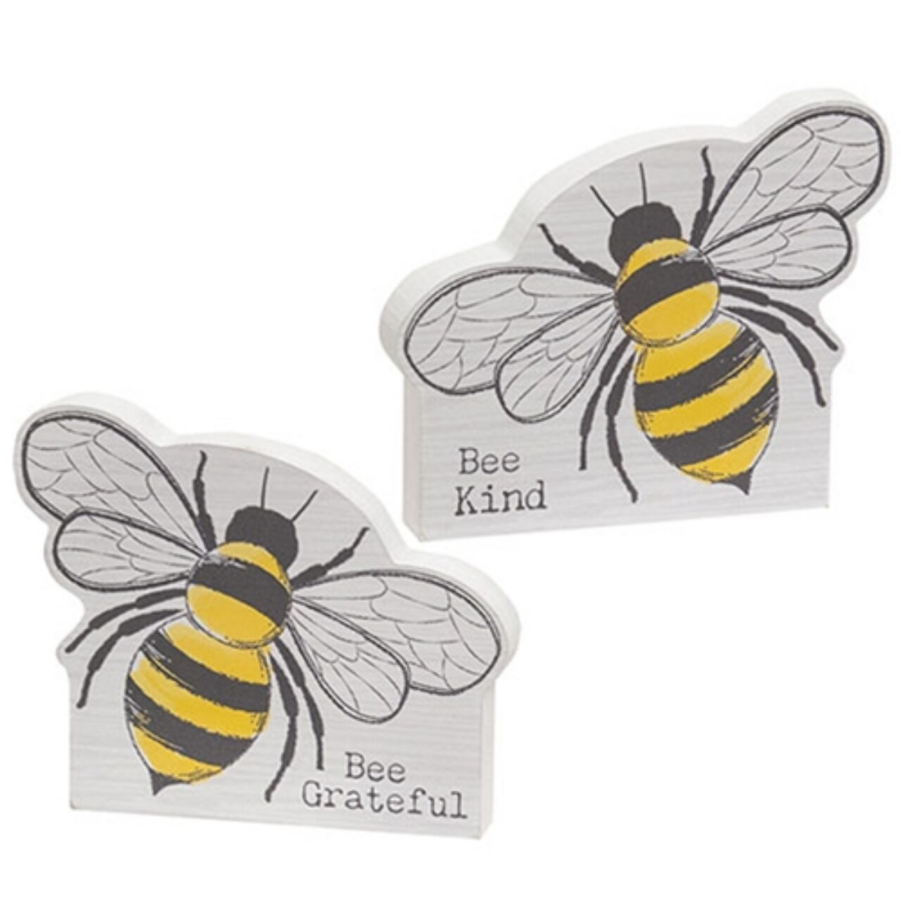 Bee Kind & Bee Grateful Wooden Sitters Rustic Arched Spring Decor Blocks with Bumblebee Art - Asstd. 2